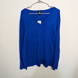 NWT JM Collection Women's XXL V Neck Sweater With Silver Button Detail